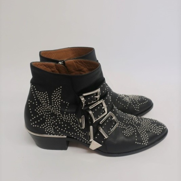 Chloe Susanna Ankle Boots Black/Silver Studded - Picture 3 of 8